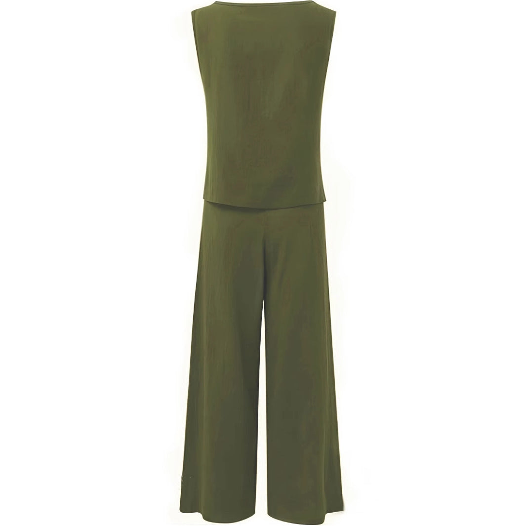 Women's 2-piece Minimalist Solid Color Casual Pants And Vest Set