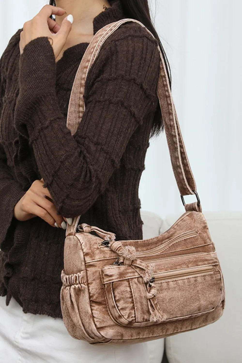 Adjustable Strap Denim Crossbody Bag