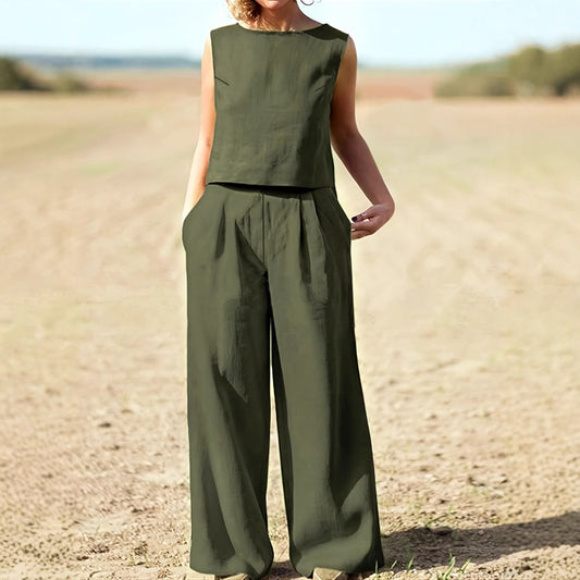 Women's 2-piece Minimalist Solid Color Casual Pants And Vest Set