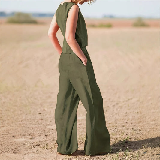 Women's 2-piece Minimalist Solid Color Casual Pants And Vest Set
