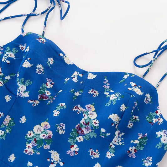 Floral Tie-neck Slip Retro Seaside Vacation Style Dress