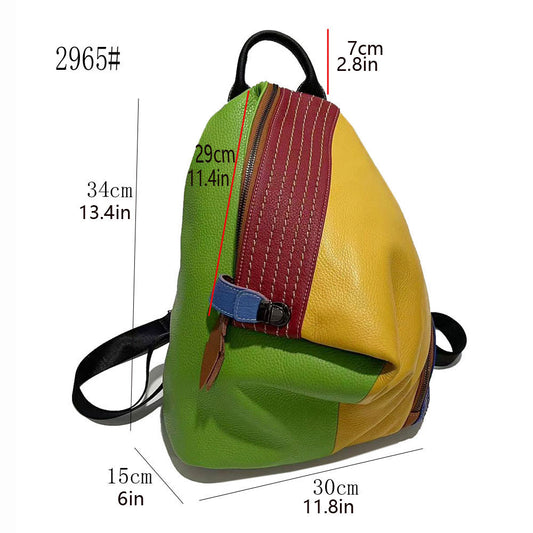 European And American Style Women's Leather Backpack Color Leather Stitching Lock Anti-theft Zipper Travel Bag