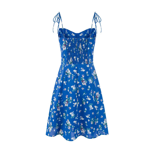 Floral Tie-neck Slip Retro Seaside Vacation Style Dress