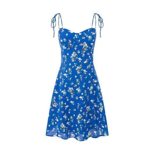Floral Tie-neck Slip Retro Seaside Vacation Style Dress